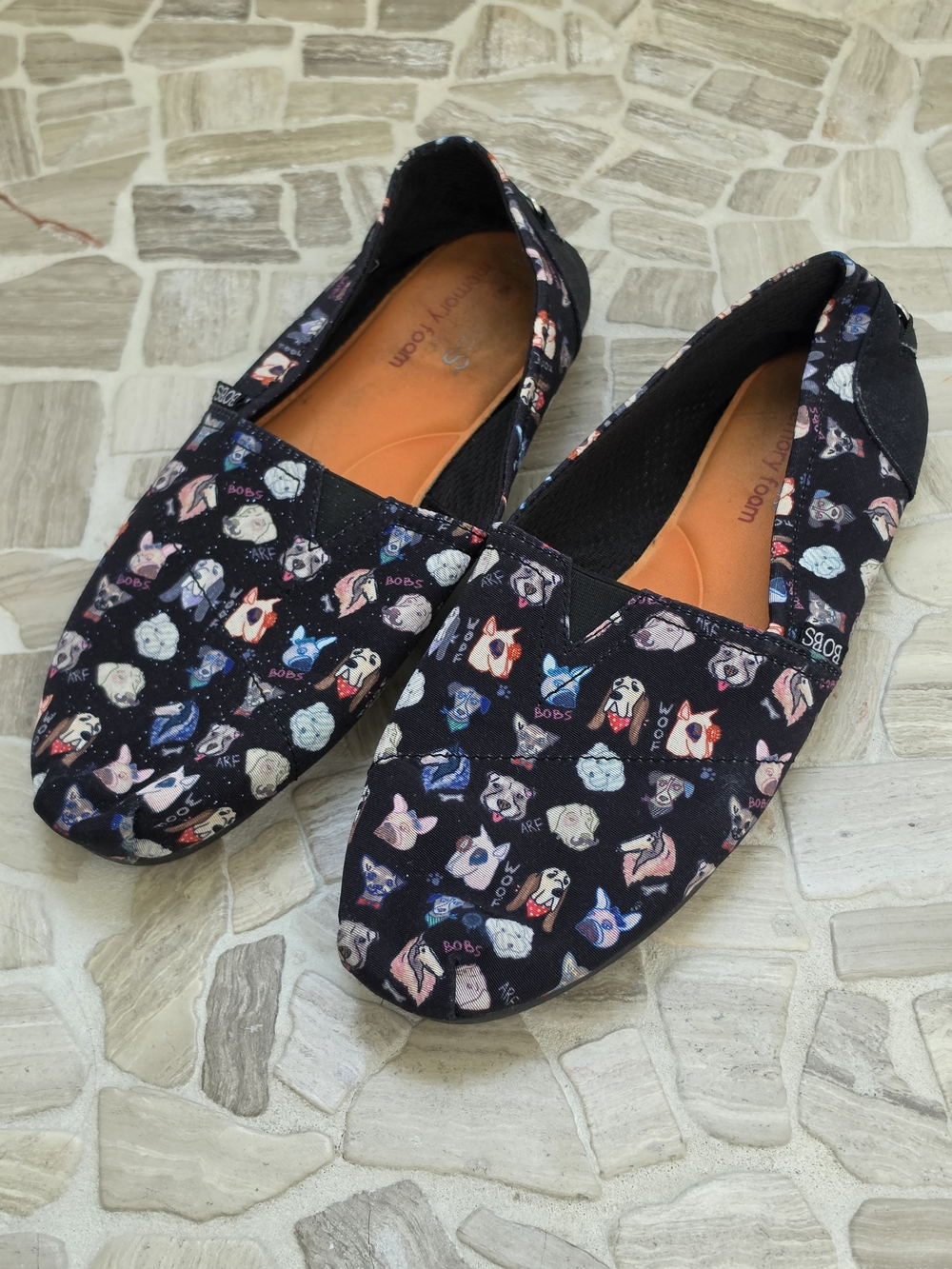 Skechers BOBS Black Dog Print Slip-On Flats